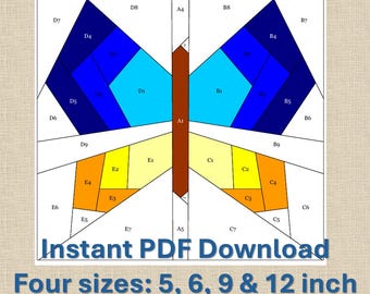 Butterfly Quilt Block FPP PDF Pattern: 5, 6, 9 and 12 Inch easy