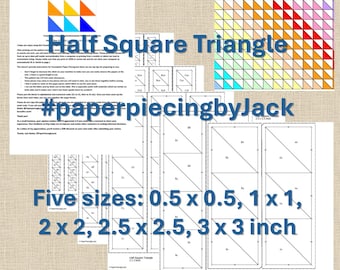 Half Square Triangle HST Block PDF Pattern: Easy Foundation Paper Piecing. Five Different sizes.