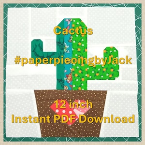 Cactus Heart Pot Quilt Block: 12 inch FPP PDF Pattern