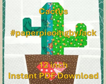 Bloque de edredón con forma de corazón de cactus: patrón PDF de FPP de 12 pulgadas