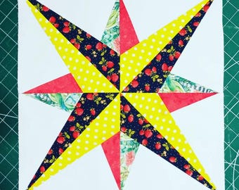 Eight Pointed Star Quilt Block: 12 inch FPP PDF Pattern