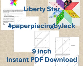 Bloque de edredón Liberty Star: Patrón PDF de paper piecing de base (23 cm, nivel fácil)