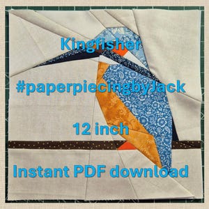 Kingfisher Bird, Foundation Paper Piecing Quilt Block PDF Pattern, 12 inch, EPP FPP #PaperPiecingbyJack