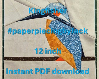 Kingfisher Bird, Foundation Paper Piecing Quilt Block PDF Pattern, 12 inch, EPP FPP #PaperPiecingbyJack