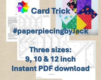 Patrón PDF de bloque de edredón Card Trick: Paper Piecing de base (15, 23 y 30 cm)