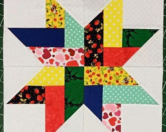 Woven Log Liberty Star Quilt Block: 12 inch FPP PDF Pattern