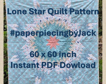 Lone Star Quilt PDF Download Nähanleitung, 150 x 150 cm #PaperPiecingbyJack Quilting
