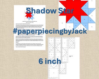 Estrella de sombra de 6 pulgadas, FPP, Bloque de acolchado fácil para principiantes, Patrón PDF instantáneo, FPP, Foundation Paper Piecing