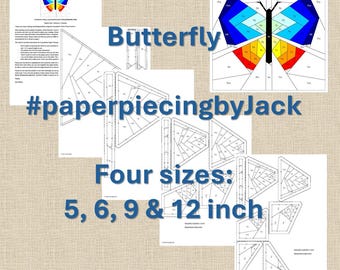 Butterfly Quilt Block Foundation Paper Piecing Pattern (PDF instant download, 5 6 9 and 12 inch FPP