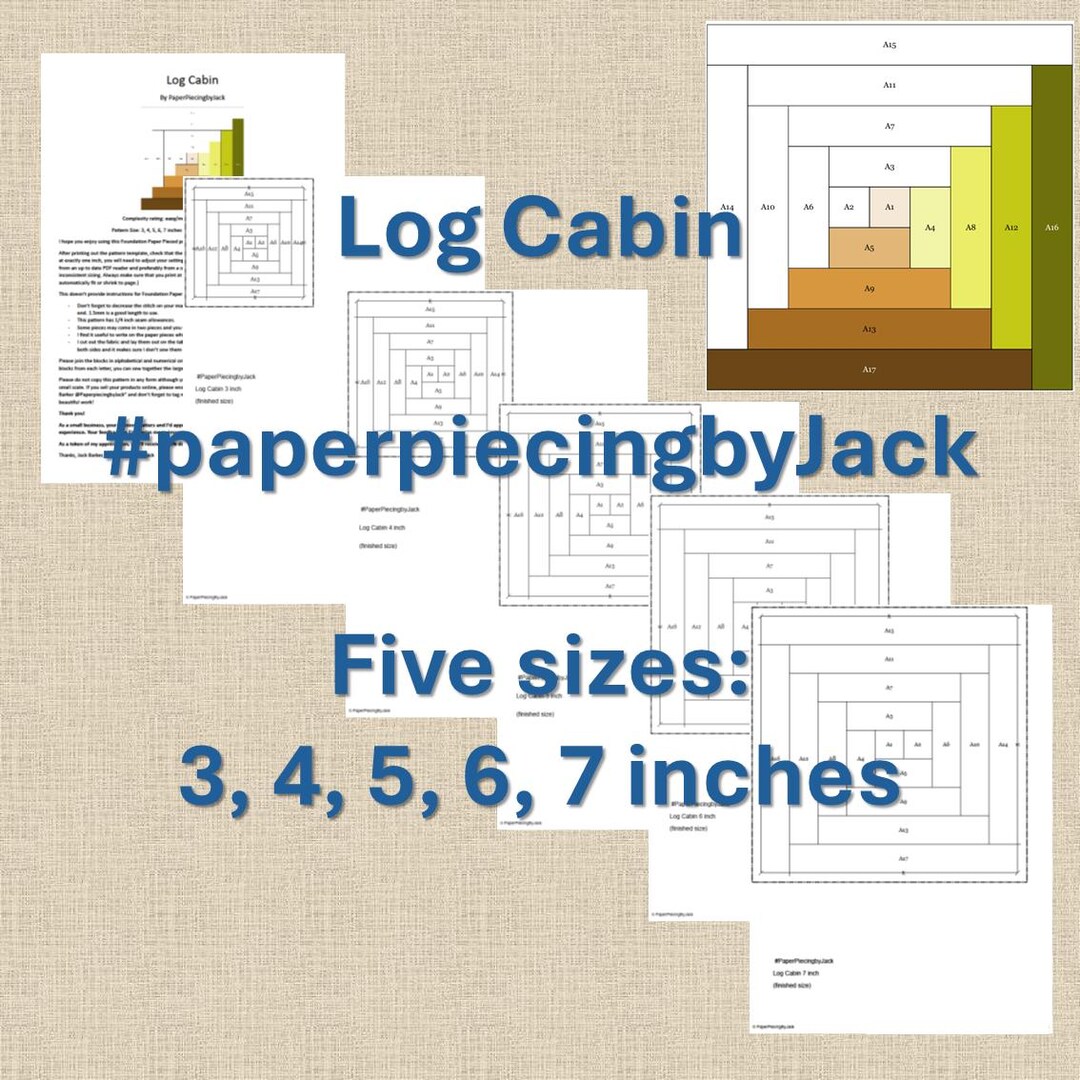 Log Cabin Quilt Block FPP PDF Pattern: Easy Paper Piecing. 5 Sizes 3, 4 ...