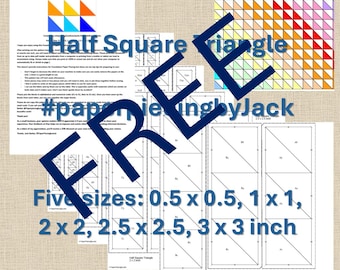 Patrón PDF GRATIS* de colcha con técnica de patchwork de papel base, triángulo de medio cuadrado, 0,5, 1, 2, 2,5 y 3 pulgadas (*75p para cubrir las tarifas) HST