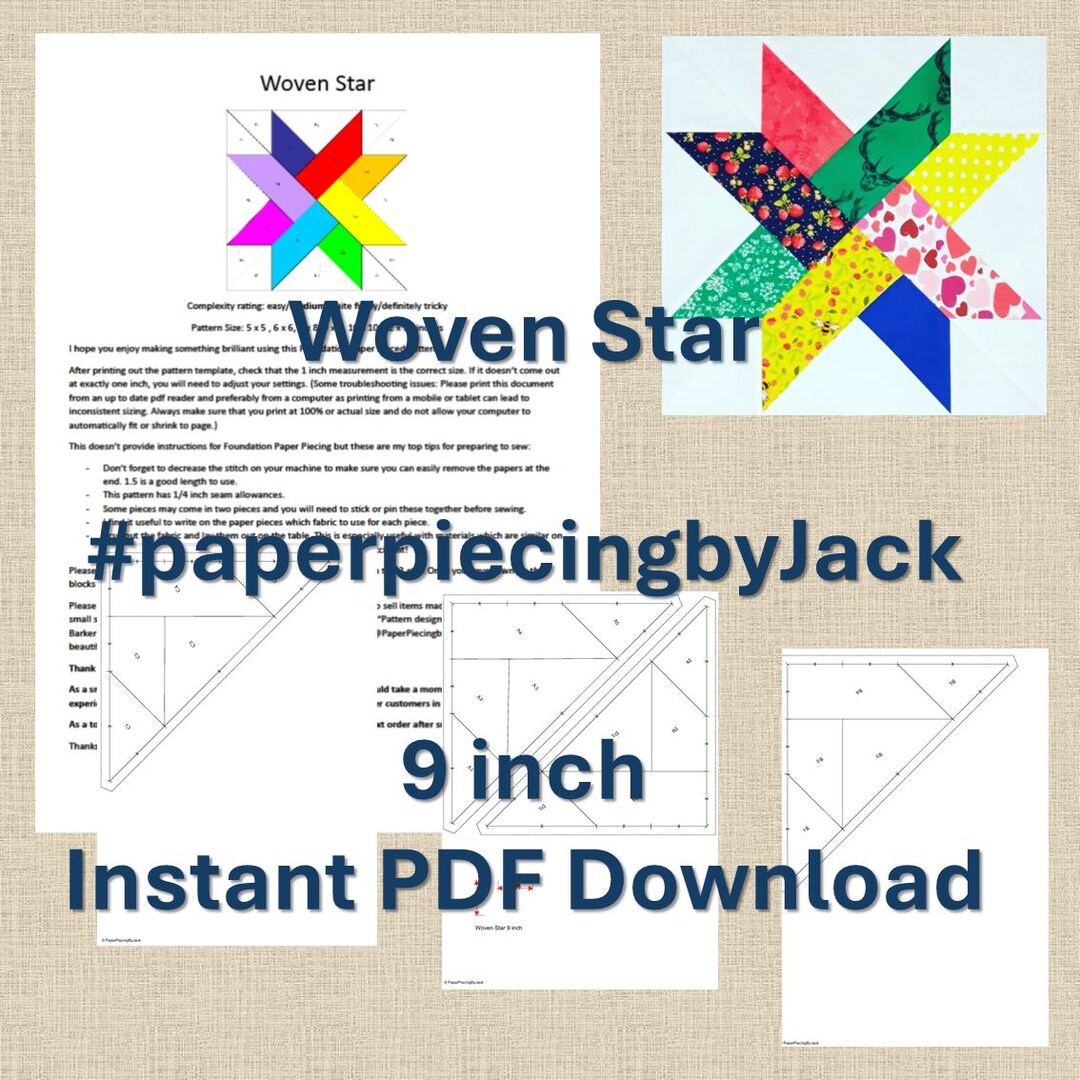9 Inch Woven Star Foundation Paper Piecing Quilt Block PDF Pattern ...