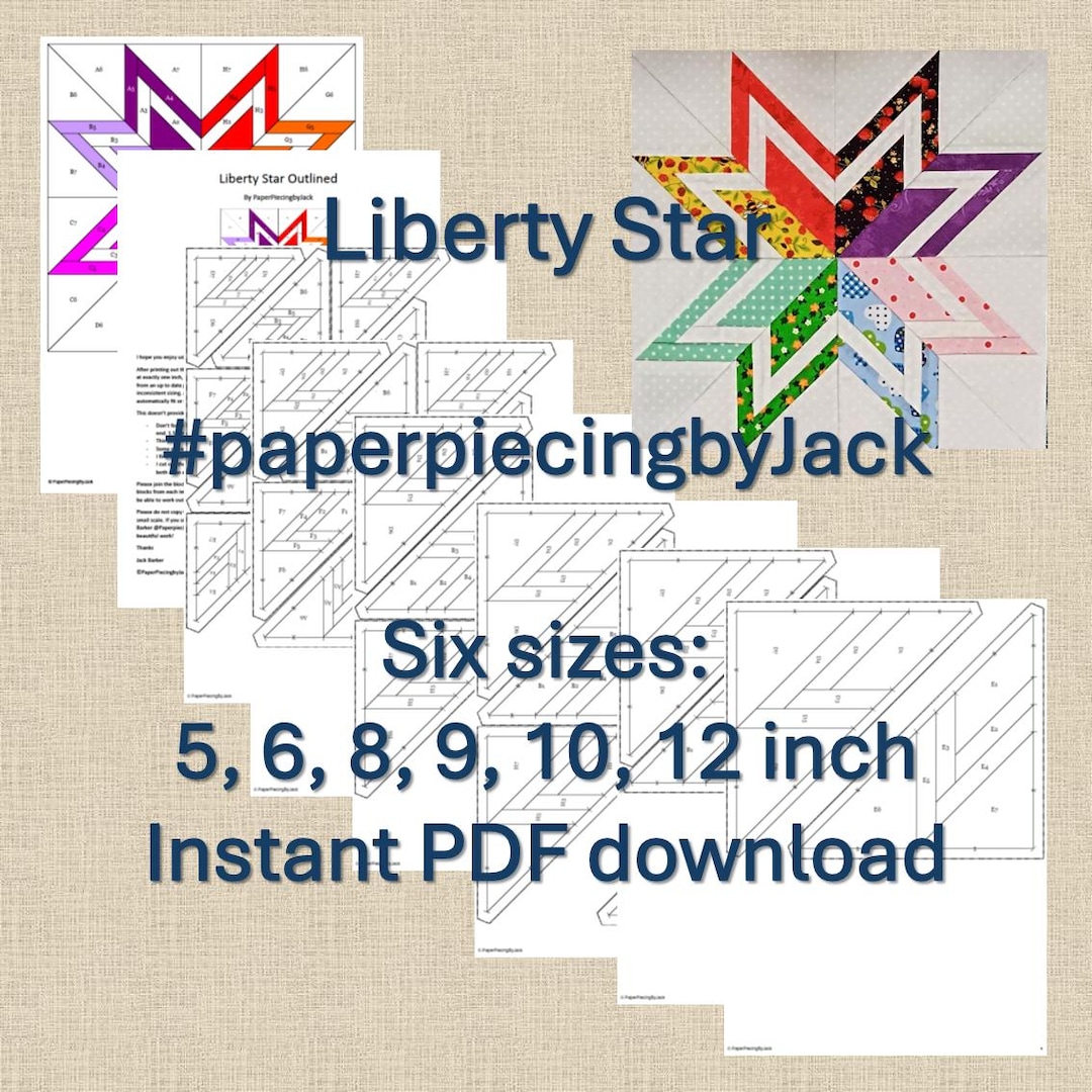 Liberty Star Quilt Block: Foundation Paper Piecing PDF Pattern Set (5 6 ...