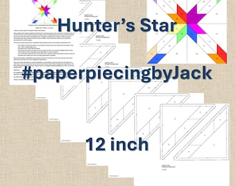 Bloque de colcha Estrella del Cazador, 30 cm (12 pulgadas), técnica de patchwork con papel (patrón PDF de descarga instantánea) FPP