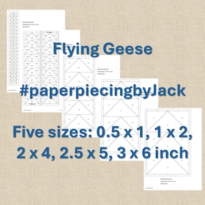 Foundation Paper Piecing Quilt PDF Pattern, Flying Geese, 0.5 x 1, 1 x 2, 2 x 4, 2.5 x 5, 3 x 6 inch FPP Easy