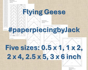 Foundation Paper Piecing Quilt PDF Pattern, Flying Geese, 0.5 x 1, 1 x 2, 2 x 4, 2.5 x 5, 3 x 6 inch FPP Easy