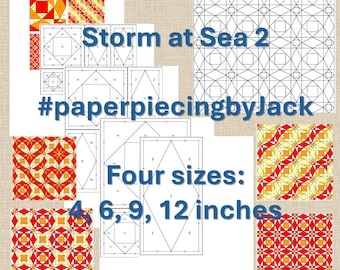 Patrón PDF del bloque de edredón Storm at Sea 2: Paper Piecing fácil. 4 tamaños: 4, 6, 9 y 12 pulgadas.