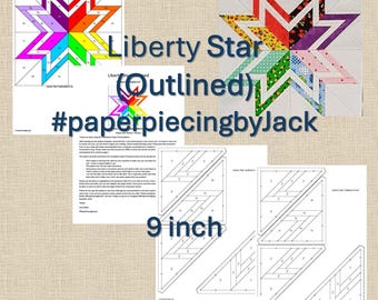 Patrón de bloque de edredón con diseño de estrella de la libertad: patchwork de papel base (patrón PDF, 23 cm) FPP
