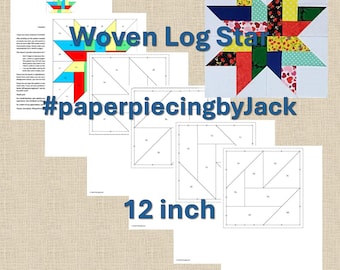 12 inch Woven Log Star, Easy Quilt Block Pattern, FPP, Instant PDF Download