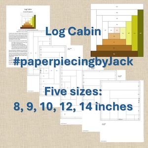 UPDATED & Free Pattern! Log Cabin Quilt Block PDF Pattern: Easy Paper Piecing. 5 sizes 8, 9, 10, 12, 14 inches fpp Foundation Paper Piecing