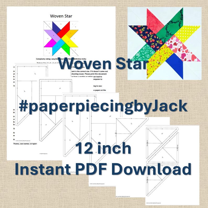 12 Inch Woven Star Foundation Paper Piecing Quilt Block PDF Pattern ...