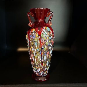 Murano Glass Millefiori Art Glass Vase - Red