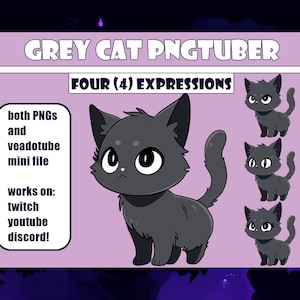 Grey Cat PNGtuber model for streaming Twitch Discord Youtube Veadotube Mini