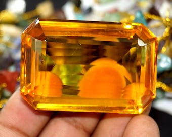 200 Ct Natural Brazilian Citrine Big Emerald Shape Loose Gemstone | Certified Yellow Gemstone For Gift, November Birthstone, Free Delivery