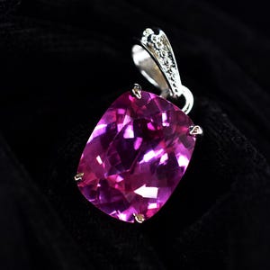 22.65 Ct Natural Pink Ruby Pendant 925 Sterling Silver Cushion Cut Certified Gemstone Jewelry | 14x12 mm Stone Birthday Gift For Her