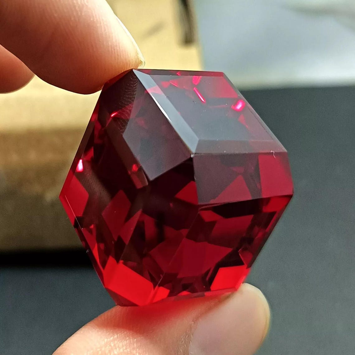 Ruby Rarest Ruby Extremely Rare 58.45 Ct Lab-created Ruby Certified Red Cube Cut ...