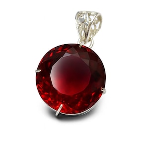 Red Ruby Pendant 69.95 Ct Certified 925 Sterling Silver Gemstone | Round Cut Birthstone Necklace | Engagement Gift For Her, Free Delivery