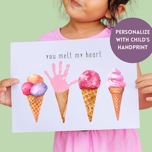 Eis Handabdruck rosa Kugeln Kegeln niedlich Printable Download DIY Handwerk Baby Kleinkind Vorschule Aktivität Geschenk Mama JPG PDF Muttertag