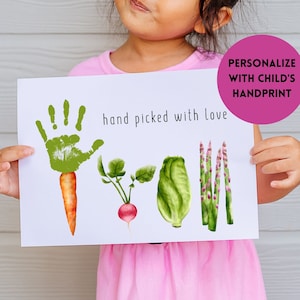 Empreinte de main végétale Impression à la main Cadeau Carotte Radis laitue Amour Art Fête des Mères Maman couleurs personnalisé DIY Artisanat Bébé Tout-petit Activité préscolaire