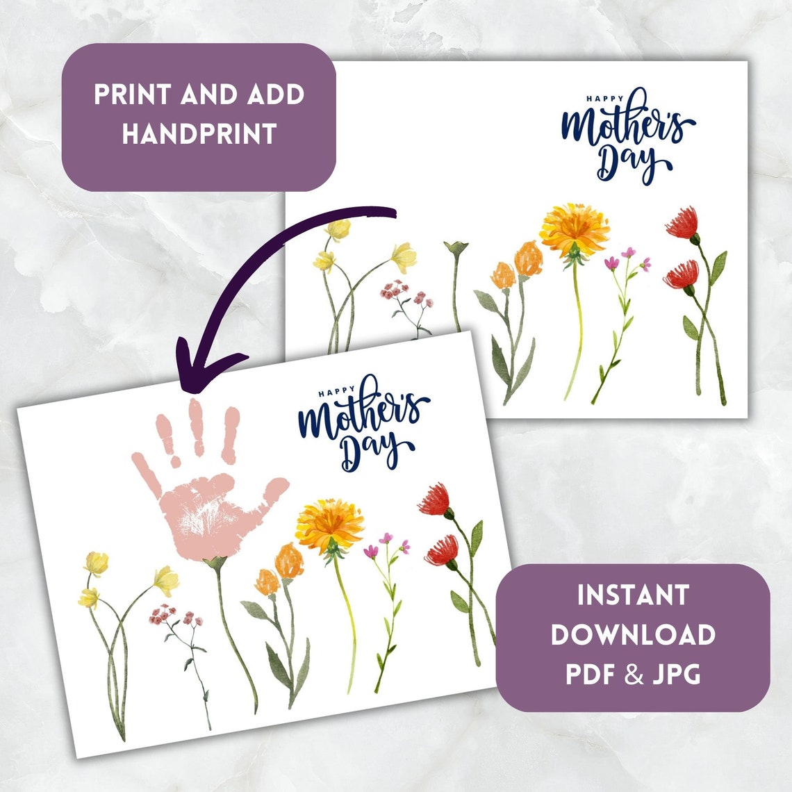 Handprint Gift Wildflower Landscape Art Mother's Day Mom Grandma ...
