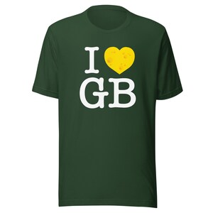 I Heart GB Camiseta unisex Bella + Canvas Green Bay Love Wisconsin Cheese Head Go Pack Go