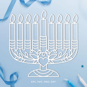 Chanukka Menorah Plotterdatei (svg dxf png eps) für Silhouette & Cricut, Scrapbooking, Kartenherstellung, Chanukka DIY