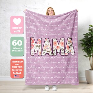 Custom Grandma & Grandpa Blanket, Personalized Family Name Blanket, Birthday Vacation Gif, Baby Blanket, Christmas Gift F70