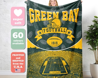 Green Bay Football Personalized Blanket,Retro Green Bay Packer Varsity Blanket,Green Bay Family Blanket,Packer Fans Gift  FB5
