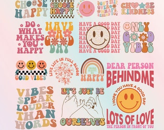 Kindness Svg Png Bundle Positive Quotes Mental Health Matters Lots Of Love Be Kind To Your Mind Smiley Sunflower Be Happy Boho Rainbow