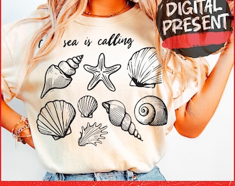 The Sea Is Calling PNG, Coquette Summer PNG, Retro Summer Png, Beach Png, Hello Summer Png, Summer Vacation, Seashell Png