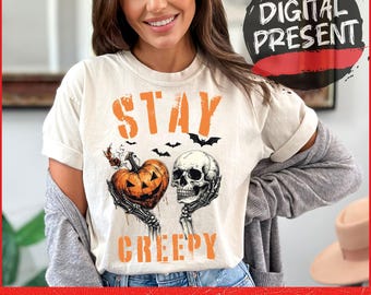 Stay Creepy PNG, Retro Dripping Heart Halloween Png, Skeleton Hand Spooky Graphic, Grunge Horror Sublimation Design Trendy Png, Skeleton Png