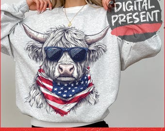 July 4th Highland Cow PNG, Merica Funny Cute Baby Cow Fourth Of July Sublimation Design, Trendy America USA Popular PNG, Digital Download