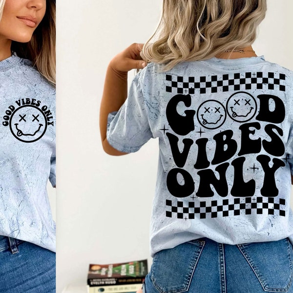 Good Vibes Only SVG, Retro Wavy Text SVG, Happy Face, Hippie SVG, Trendy Shirt Sublimation Design, Digital Craft Files For Cricut/Silhouette