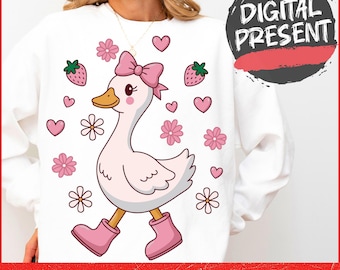 Süße Erdbeergans Png, Sommergans, Mama Gans Png, Kokette Gans Erdbeere Png Sommer, Muttertag Gans Mama Shirt Design Download