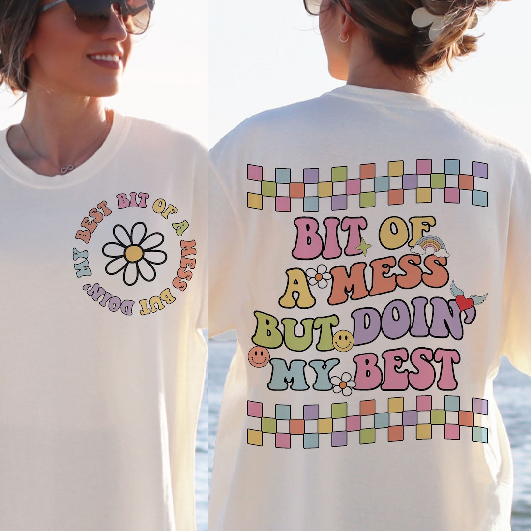 Mental Health Tote Bag - "Bit Of A Mess But Doin' My Best" Canvas Bag, 14x16 Inch, Women's Grocery Gym Bag