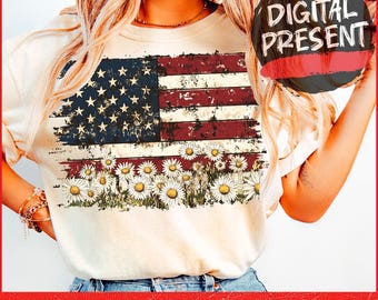 Floral American Flag PNG, 4th of July PNG, America Png, Patriotic PNG Design, Coquette 4th Of July Png, Retro 4th of July Png Designs