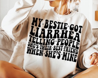 Funny Bestie Quote SVG PNG, My Bestie Got Liar Rhea Graphic, Retro Bold Font Friendship Humor Design, Best Friend Shirt Digital Download