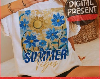 Summer Vibes Png, Floral Summer Sublimation Design, Watercolor Summer Vibes Png, Trendy Summer Shirt Design, Digital Download, PNG