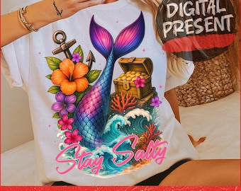 Stay Salty Mermaid T-Shirt Design PNG, Sassy Summer Sublimation, Beach Vibes PNG, Digital Download, Summer Beach Png, Summer Vacation Png