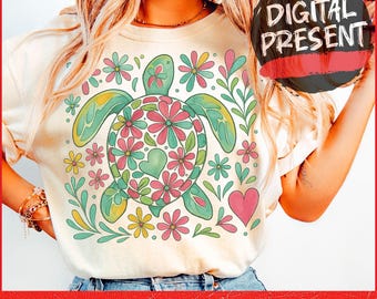 Sea Turtle PNG, Nautical Sublimation Designs, Fisherman Aesthetic Png, Beach Png, Instant DIGITAL Download, Turtle Png, Boho Floral Turtle